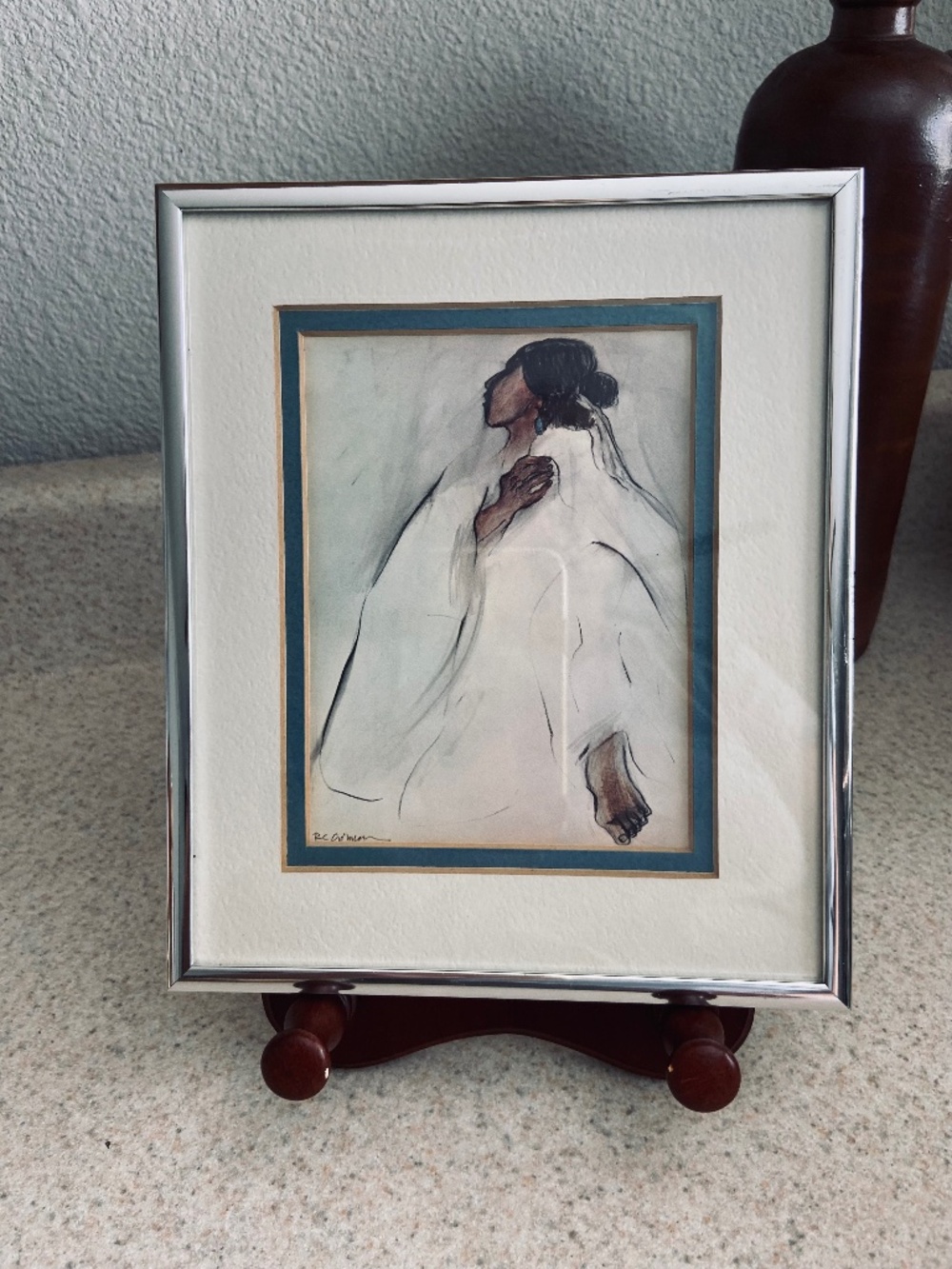 Vintage R.C. Gorman “Turquoise Earring III” Framed Art Print Southwest Navajo